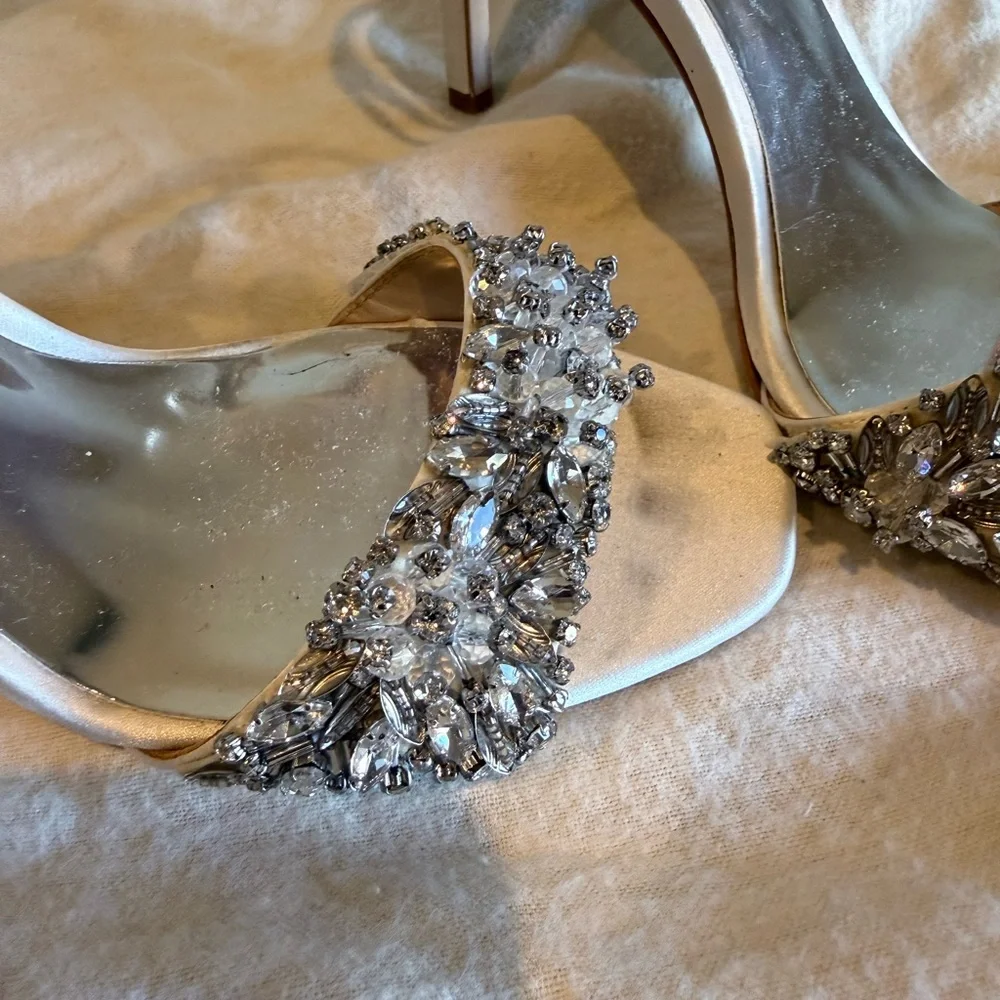 Badgley Mischka Champagne Embellished Heels - Picture 2 of 5